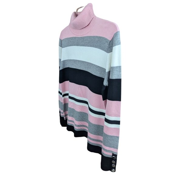 Investments Turtleneck Sweater Medium Long Sleeve Pink Black White Striped - Picture 3 of 9